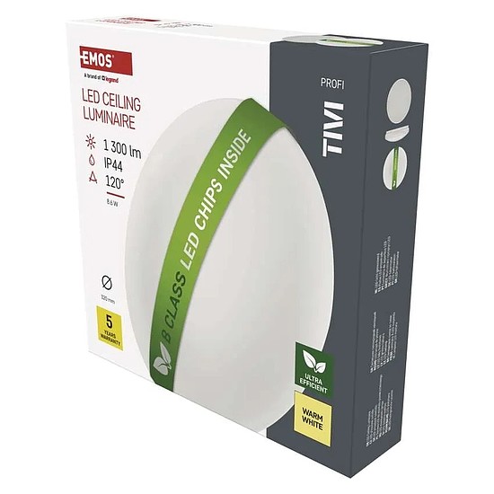 LED mennyezeti lámpatest TIVI, B CLASS, kerek, fehér 8,6W, IP44, Meleg fehér (ZM3416)
