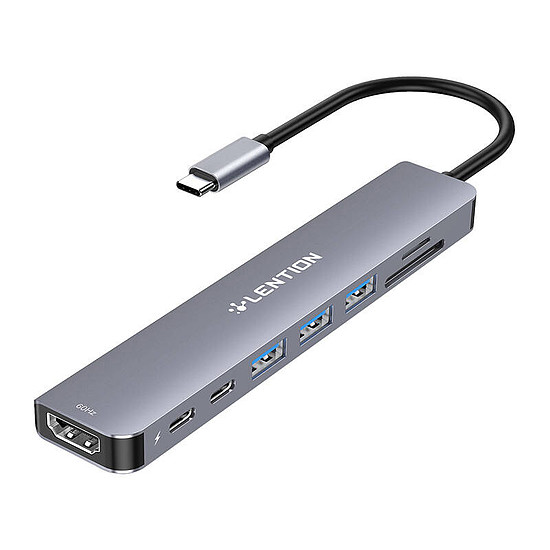 Lention 8 az 1-ben hub USB-C - 3x USB 3.0 + SD/TF + PD + USB-C + HDMI 4K60Hz szürke (CB-TP-CE18sHCRGRY)