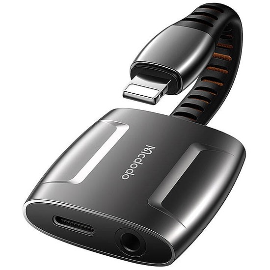 Lightning to Lightning + AUX 3,5 mm-es mini jack adapter, Mcdodo CA-6340 (fekete)