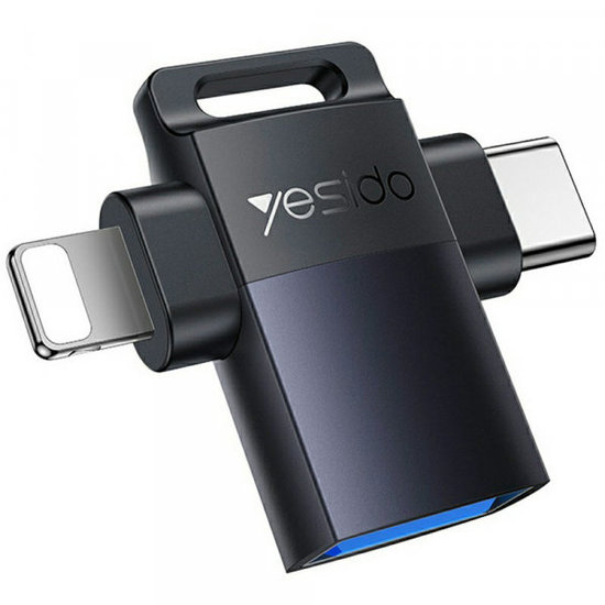 Lightning / USB-C - USB-A OTG adapter Yesido GS35, szürke