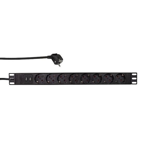 Logilink 19" PDU 8 x CEE 7/3 socket + 2 x USB, with overload protection (PDU8C02)