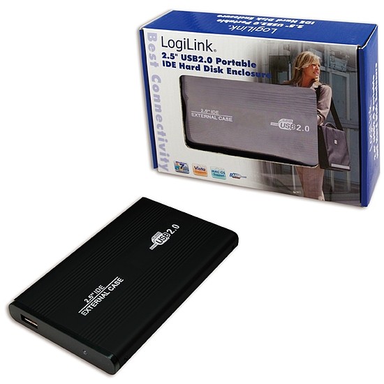 Logilink 2.5"-os USB 2.0-ás hordozható IDE HDD külső merevlemez ház, fekete (UA0040B)