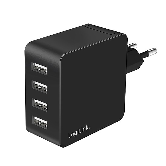 Logilink 4 portos USB fali töltő, 4x USB-A, 24 W, fekete