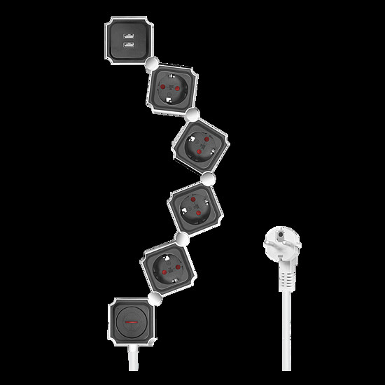 Logilink Aljzat 4-es, 4x CEE 7/3 + 2x USB-A, rugalmas, 1,5 m (LPS276U)