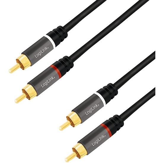 Logilink Audio Cable, 2x2 Cinch (RCA) male, gold, 1,0m, black (CA1202)