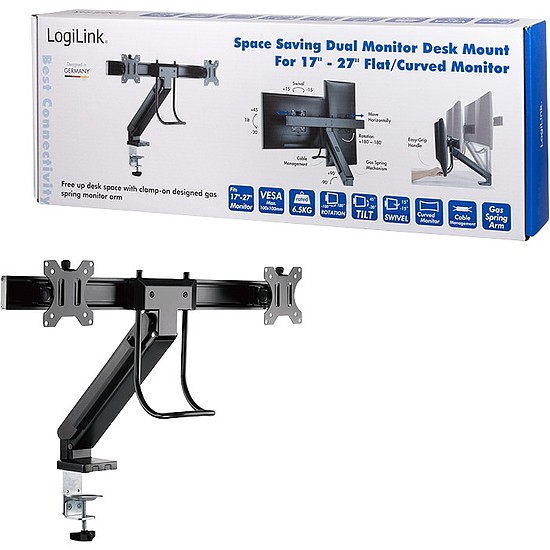 Logilink Dual Monitor mount, 17"-27", steel, space-saving (BP0102)