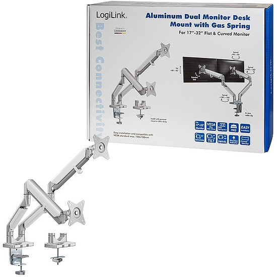 Logilink Dual Monitor mount, 17"-32", aluminum, gas spring, curved screens (BP0088)