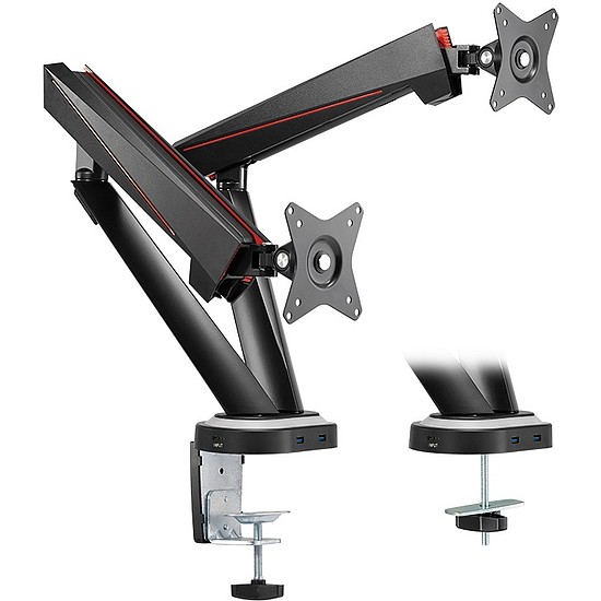 Logilink Dual Monitor mount, 17"-32", Gaming, aluminum, w/hub & lighting (BP0092)
