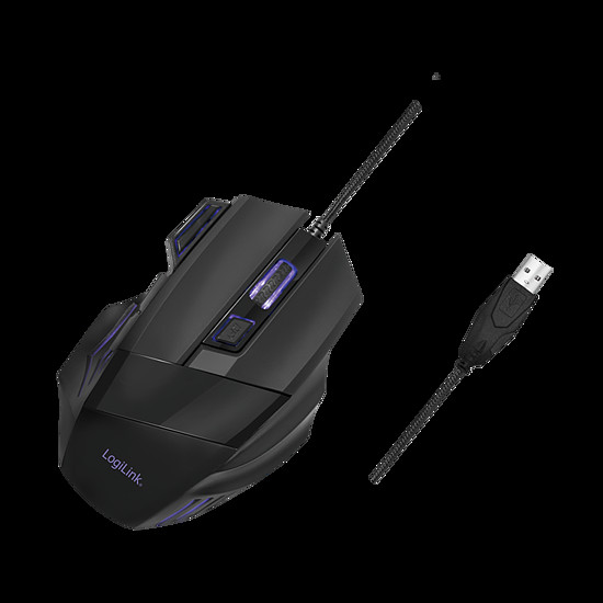 Logilink Ergonomikus USB gamer egér, 2400 dpi, fekete (ID0202)