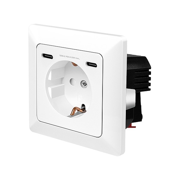 Logilink Fali aljzat, 1x CEE 7/3, 2x USB-C, 25 W, PD, beépítési mélység: 29.5 mm