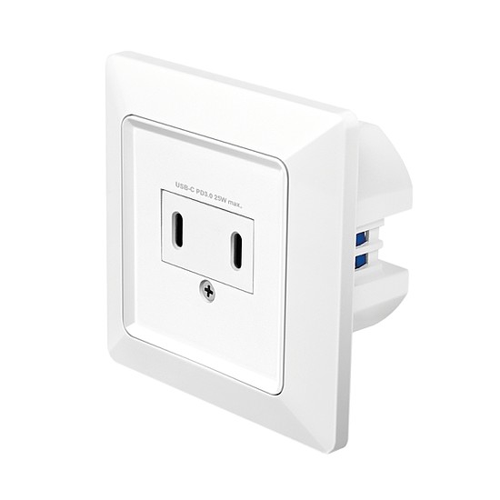 Logilink Fali aljzat, 2x USB-C, 25 W, PD, Beépítési mélység: 35 mm, fehér