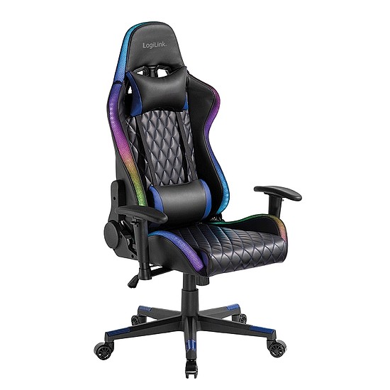 Logilink Gamer szék fej- és deréktámasszal, RGB világítással, 150 kg-ig, fekete