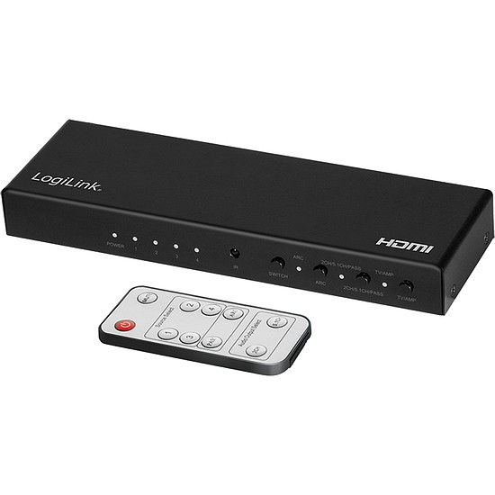Logilink HDMI switch, 4x1-Port, 4K/60 Hz, HDCP, HDR, ARC, audio extract, RC (HD0046)