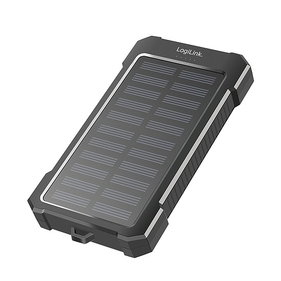 Logilink Napelemes Powerbank, 10.000 mAh, 2x USB-A, 1x USB-C, 12 W, zseblámpával