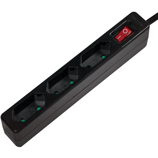 Logilink Outlet Strip, 3 Euro sockets, w. switch, black (LPS230B)