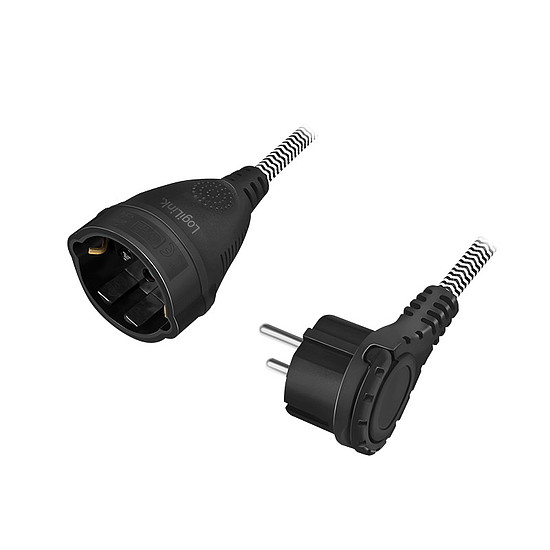 Logilink Power Cord, Extension, black/grey, textile cable, 3,00m, indoor (LPS104)