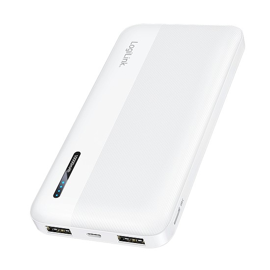 Logilink Powerbank 10 000 mAh, 2x USB-A, USB-C, gyorstöltés funkcióval, fehér