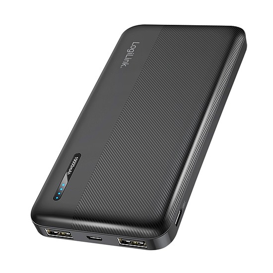 Logilink Powerbank 10 000 mAh, 2x USB-A, USB-C, gyorstöltés funkcióval, fekete
