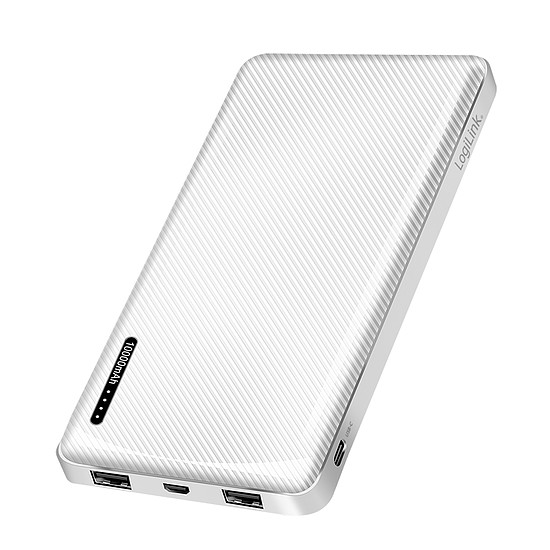 Logilink Powerbank 10000 mAh, 2x USB-A, USB-C, mikro-USB, kapcsolási funkcióval, fehér