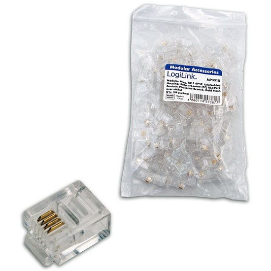 LogiLink RJ11 Elemes csatlakozódugasz, árnyékolatlan 100db (MP0018)