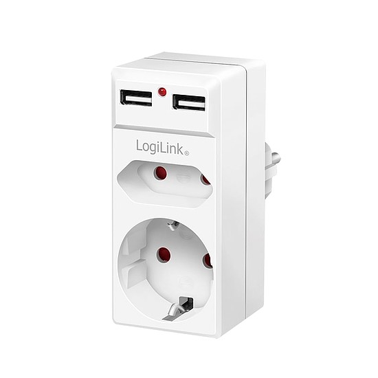 LogiLink Socket adapter, 1x CEE7/16 + 1x CEE7/3 + 2x USB-A (PA0276)