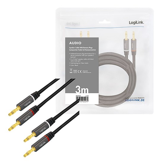 Logilink Speaker cable 2x2,5mm w/ banana plugs, 3m (CA1210)
