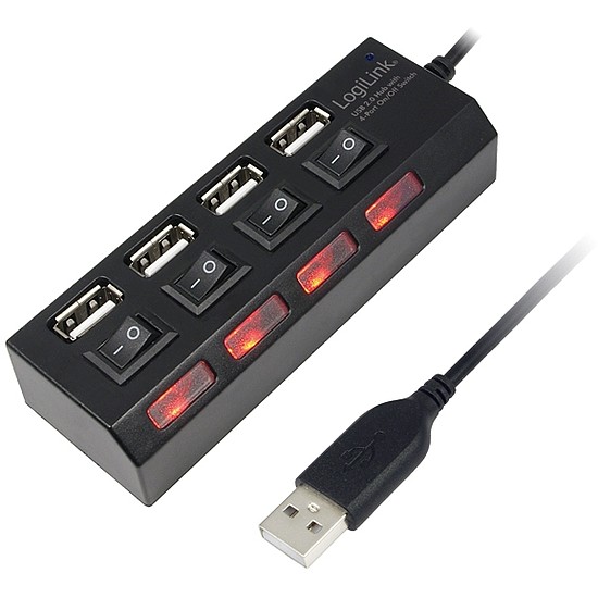 LogiLink USB 2.0 HUB 4-port, 2A táppal, fekete (UA0128)