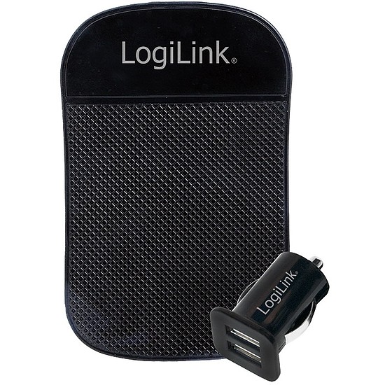Logilink USB 2-Port Car charger set, with anti-slip mat, black (PA0118)