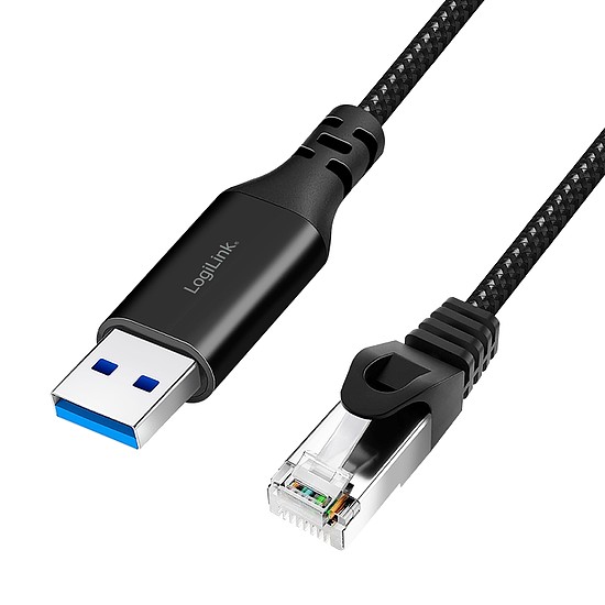 Logilink USB 3.0 Ethernet kábel, A/M RJ45/M, 1 Gbps, aktív, fekete/szürke, 2 m