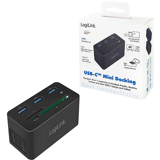 Logilink USB 3.2 Gen 1, Docking Station, USB-C, 10-Port, w/PD, mini, black (UA0370)