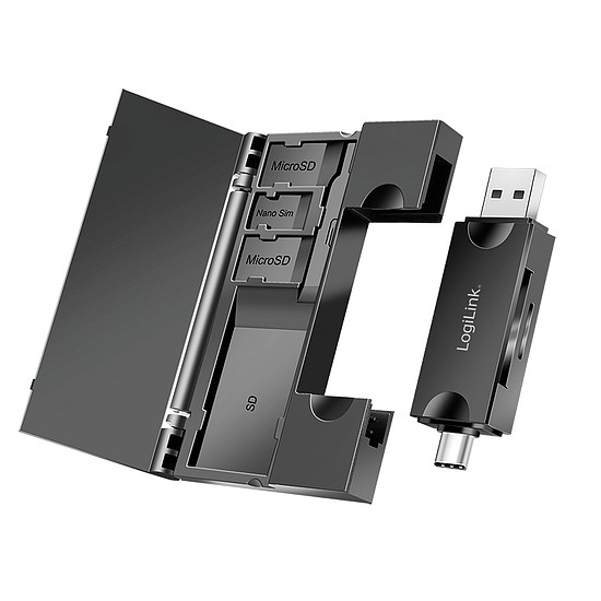 Logilink USB 3.2 Gen1 kártyaolvasó SD- és microSD-kártyákhoz, memóriakártya-tárolóval (CR0049)