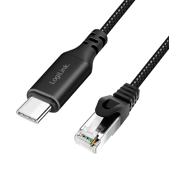 Logilink USB 3.2 Type-C Ethernet kábel, C/M RJ45/M, 1 Gbps, aktív, fekete/szürke, 10 m