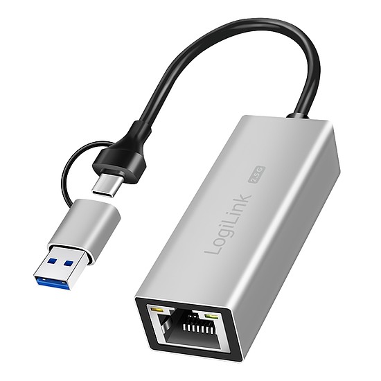 Logilink USB-A/-C 2,5G Ethernet hálózati adapter, szürke