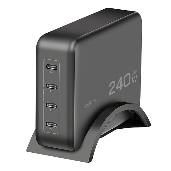 Logilink USB-C 240 W GaN töltő, 4x USB-C PD 3.1, 240 W, okos, fekete