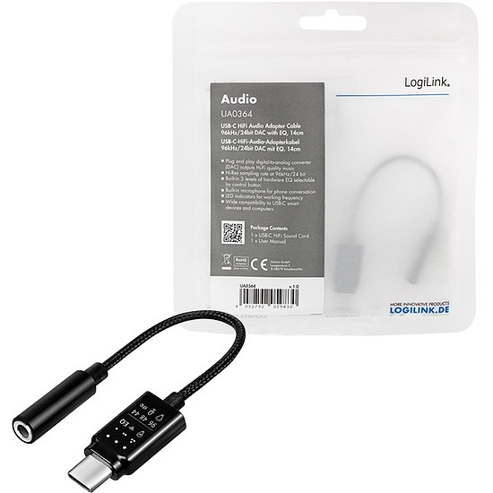Logilink USB-C Audio Adapter with EQ, USB-C/M to 3.5mm/F, 0.14m (UA0364)
