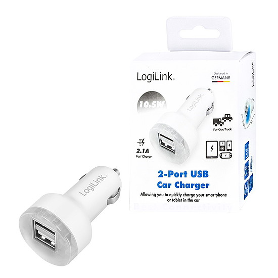 Logilink USB Car Charger, 2 Port, 10.5W, white (PA0227)