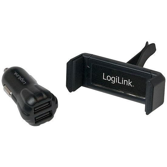 Logilink USB Car Charger Set, 2port Charger + holder (PA0133)