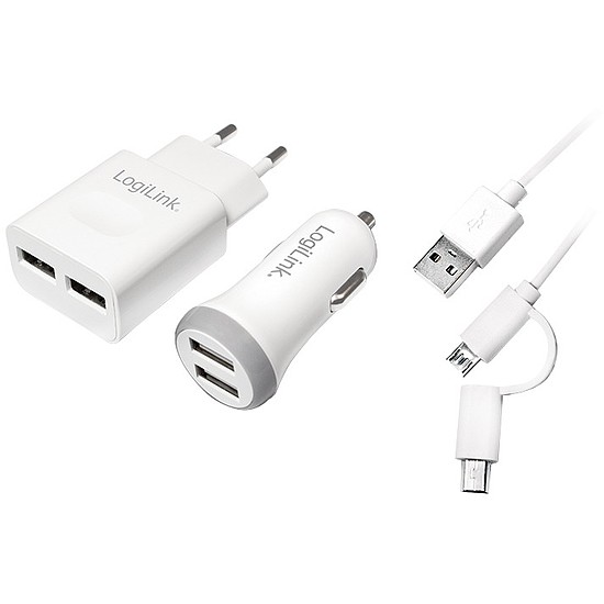 Logilink USB Charger Set Car & AC, 2port, 2A / 2.1A (PA0137)