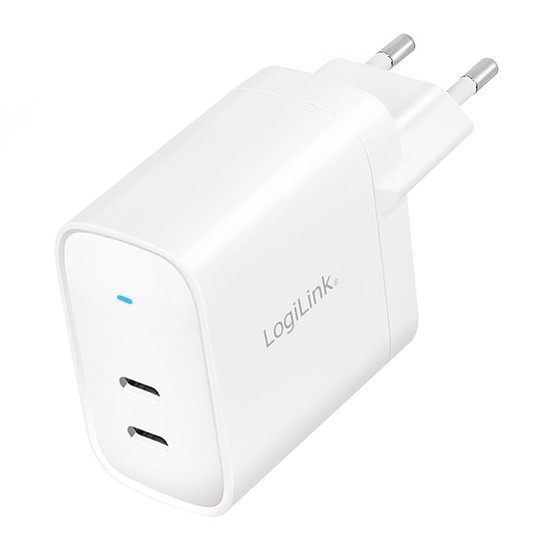 LogiLink USB tápcsatlakozó adapter, 2x USB-C port (PD), GaN-technológia, 40 W (PA0282)
