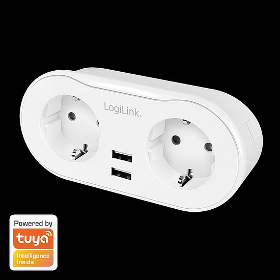 Logilink Wi-Fi intelligens csatlakozóaljzat, 2 utas (CEE 7/3), 2x USB, Tuya kompatibilis (SH0102)