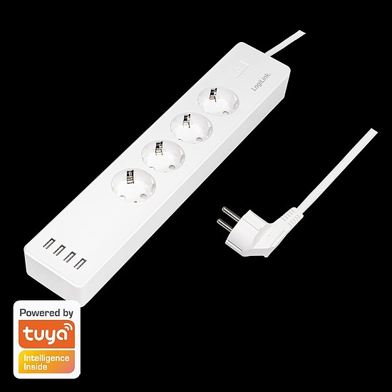 Logilink Wi-Fi Smart Socket aljzat, 4 utas, (CEE 7/3), 4x USB, Tuya kompatibilis (SH0104)