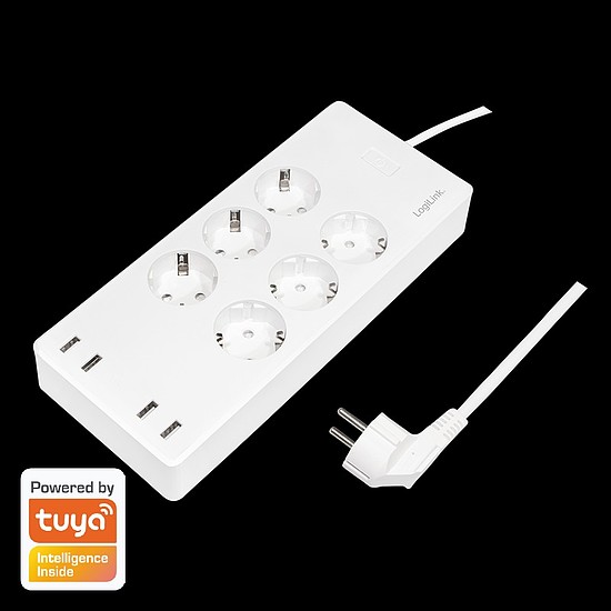 Logilink Wi-Fi Smart Socket aljzat, 6 utas, (CEE 7/3), 4x USB, Tuya kompatibilis (SH0105)
