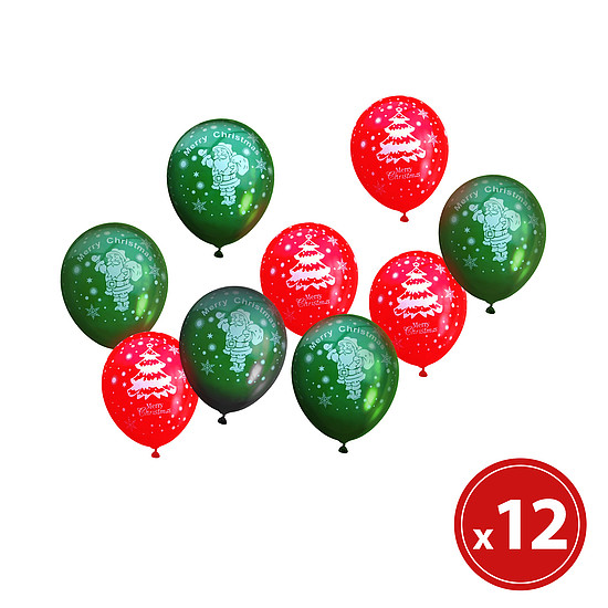 Lufi szett - piros-zöld, karácsonyi motívumokkal - 12 db / csomag (58752)