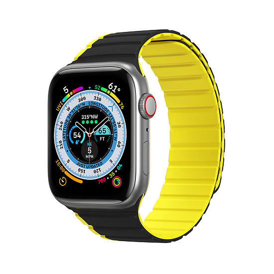 Mágneses Apple Watch SE, 8, 7, 6, 5, 4, 3, 2, 1 (41, 40, 38 mm) Dux Ducis szíj (LD verzió) - fekete/sárga