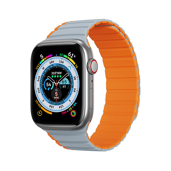 Mágneses Apple Watch Ultra, SE, 8, 7, 6, 5, 4, 3, 2, 1 (49, 45, 44, 42 mm) Dux Ducis szíj (LD verzió) - szürke narancs