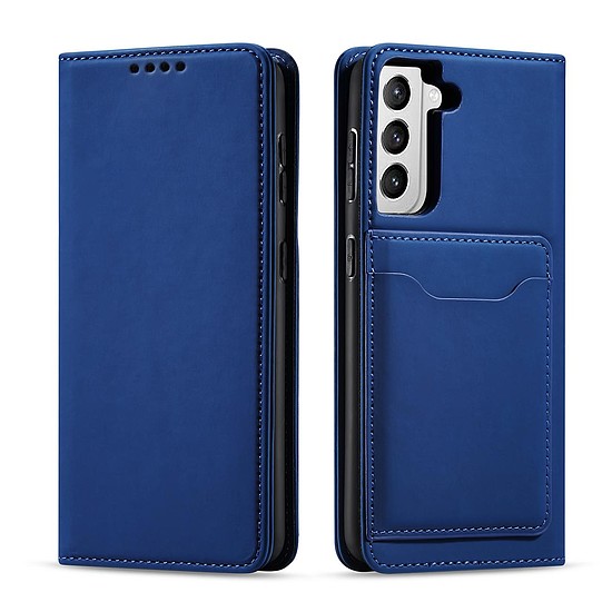 Mágneses kártyatartó tok Samsung Galaxy S22 + (S22 Plus) zsebpénztárca kártyatartóhoz, kék