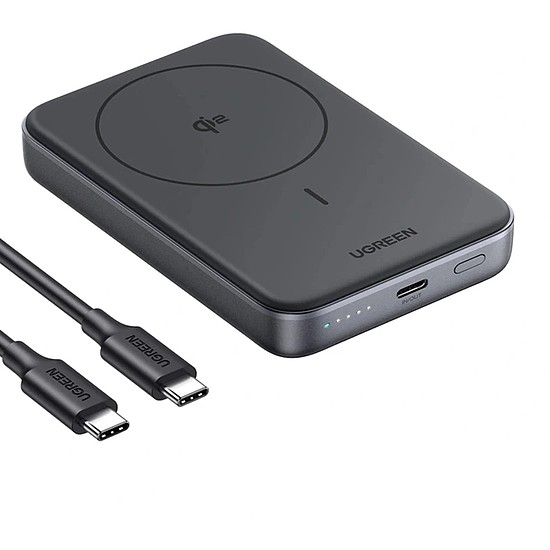 Mágneses Power Bank 10000mAh Ugreen PB761, Qi2, 30W, Magsafe + USB-C kábel fekete (45763)