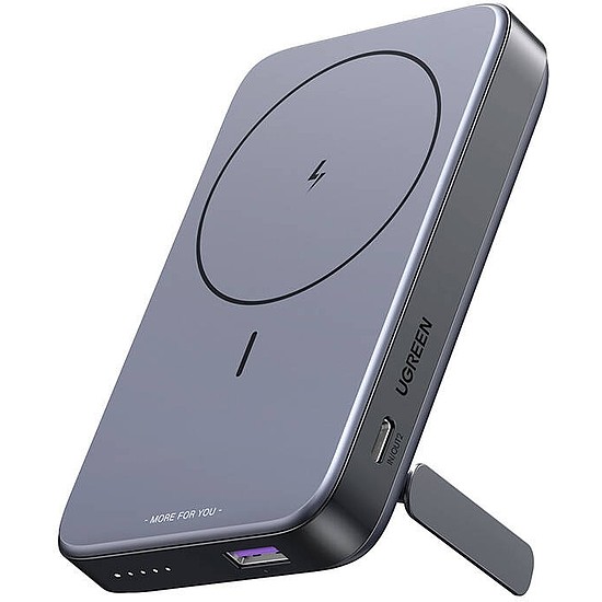 Mágneses powerbank 10000mAh Ugreen PB206, USB + USB-C, 20W állvány funkcióval fekete (15086)