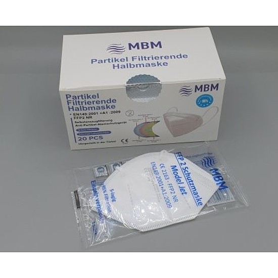 MBM / CJAC FFP2 maszk 1 db-os csomagolásban,fehér, CE jelöléssel