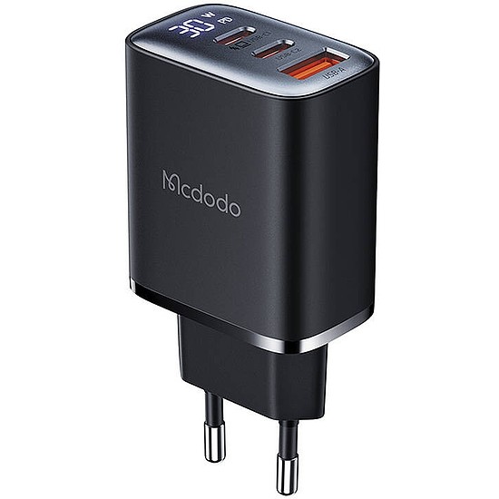 Mcdodo CH-2180 2xUSB-C + USB-A, 30 W-os hálózati töltő kijelzővel (fekete)